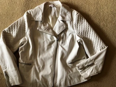 £4.99 • Buy M&S Limited Collection White Faux Leather Biker Jacket Used 16 See Description