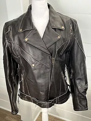 VTG X Element Traditional Slant Zipper Leather Motorcycle Jacket Zip-Out Liner L • $75