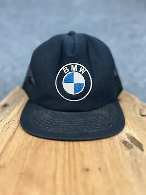 Vintage 80's BMW Motorcycles Logo Trucker Hat Snapback Cap Black Adjustable Mens • $45