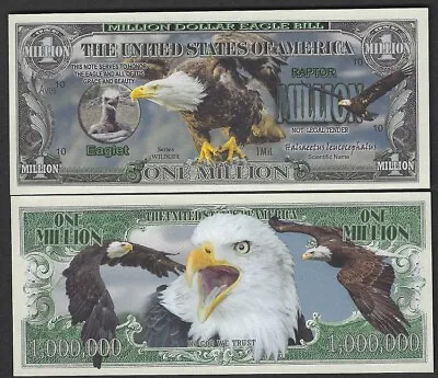 American Bald Eagle Million Dollar Novelty Bill With Eaglet- Lot Of 2 Bills • $2.49