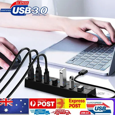 $6.99 • Buy 7/4 Port USB 2.0 / 3.0 Hub Splitter Adapter High Speed For PC Laptop Mac Desktop