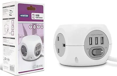 3 Gang/way Cube Socket With 3 Usb Ports Extension Lead 1.4m Cable Uk Mains Plug • £16.85