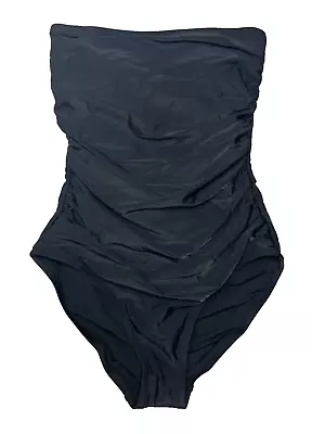 J Crew Factory Swim Strapless One Piece Swimsuit Womens Small Ruched Black AO438 • $24.99