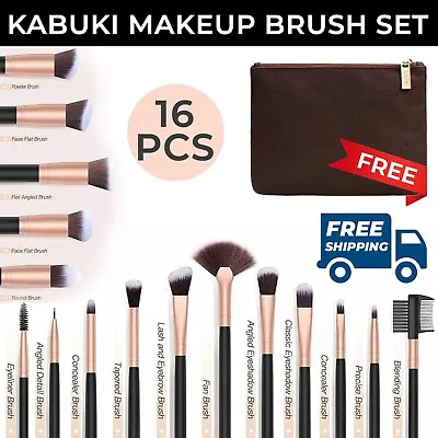 16 Pcs Kabuki Make Up Brushes Eye Shadow Blusher Face Powder Makeup Brush • £4.79
