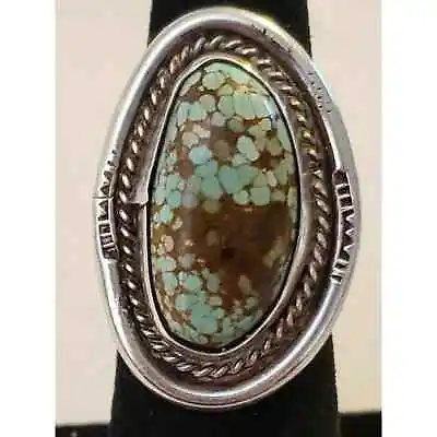 Navajo No. 8 Mine Signed Turquoise Sterling Silver Ring Sz 5.5   (1127) • $145
