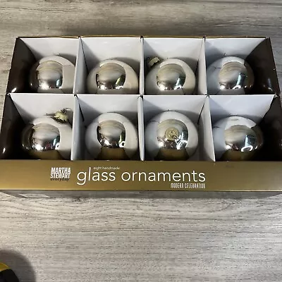 Martha Stewart Modern Celebration Box W/ 8 Handmade Glass Ornaments White Gold • $14.99