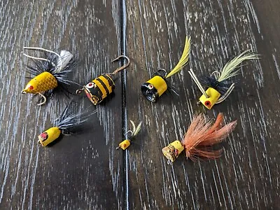 Lot Of 7 Vintage YELLOW Fly Fishing Trout & Salmon Poppers Wood Fishing Lures • $9.95