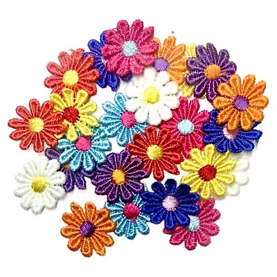 24x Multicolour Daisy Flower Machine Embroidered 25mm Sew-On Applique Patch • £3.29