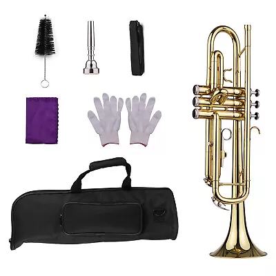 Brass Bb B Flat Standard Trumpet Musical Instrument Gold With Padded Case H4U1 • $114.63