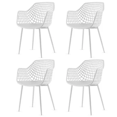 Modern Dining Chair Set Of 4 Plastic Shell Hollow W/Metal Legs  For Living Room • $216.95