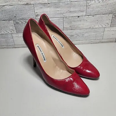 Manolo Blahnik Patent Red Leather Pumps Size 41 • $79.99