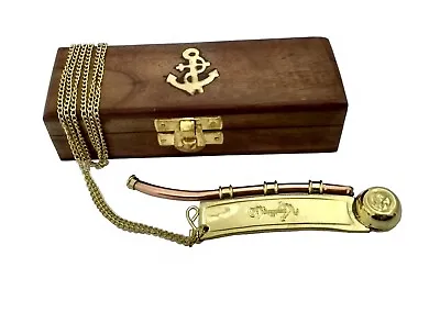 $32.99 • Buy Nautical Vintage Brass/Copper Boatswain Bosun Pipe Whistle Chain With Wooden Box