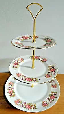 Vintage 3 Tier Bone China Colclough Wayside Afternoon Tea Party Cakestand Flower • £26.50