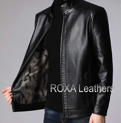 URBAN Men's Genuine Lambskin Real Leather Jacket Premium Black Stylish Club Coat • $131.12