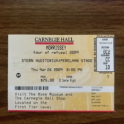 MORRISSEY Carnegie Hall 2009 Concert Ticket The Smiths • $10.99