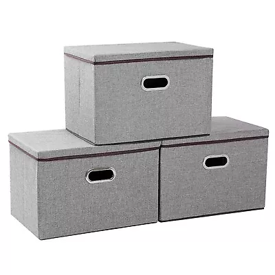 3xLarge Foldable Storage Boxes With Lid Home Clothes Organizer Fabric 45*30*30cm • £21.99