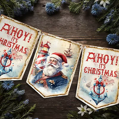 Nautical Christmas Bunting Seasonal Home Decorations Santa Banner • £6.99