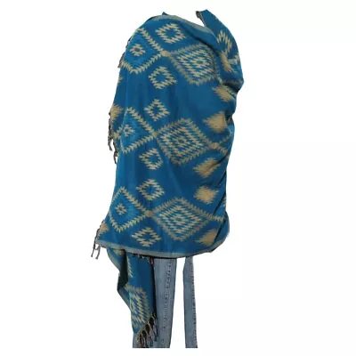 Throw / Shawl | Yak + Sheep Wool Blend | Nepal |Handmade | Chakra Design| Blue • $42.30