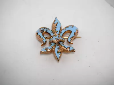 Ant. Fancy Blue Enamel Fleur De Lis Watch Pin Pendant Holder • $9.99