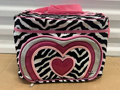 Justice Zebra Pink Heart Makeup Cosmetic Case Art Dance Bag Girls 8 10 12 14 16 • $8.88