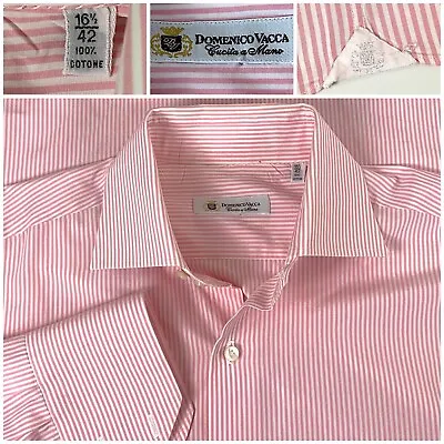$85 • Buy Domenico Vacca Light Pink With Stripes Cotton Mens Dress Shirt Size 16 1/2 42