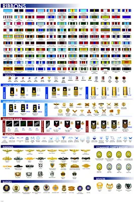 MILITARY FACTS CHART POSTER Ribbons Insignia Badges RARE HOT NEW 20x30-PW0 • $9.99