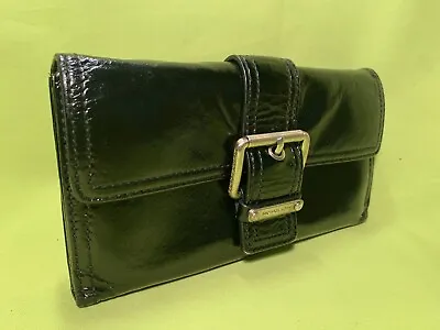 Michael Kors Black/Charcoal Patent Leather Wallet SilverTone Buckle Snap Closure • $33