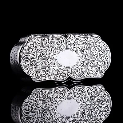 Antique Victorian Solid Sterling Silver Snuff Box - Nathaniel Mills 1840 • £899