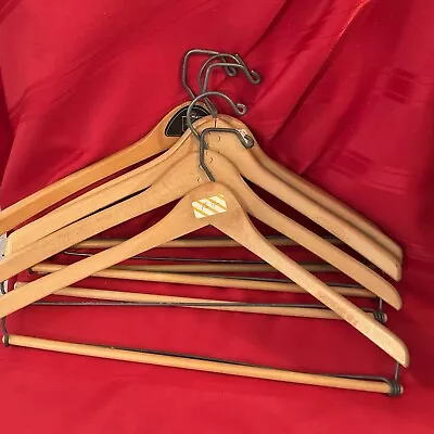 Vintage Wooden Hangers Lot Of 5 Suit Coat  Pants Heavy Duty • $20