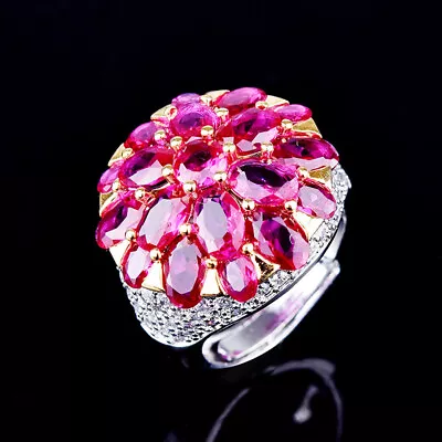 New Big Flower Design Charm Color Red Corundum Gems Fashion Women Silver Ring • $12.98