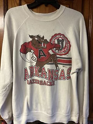 Vintage Arkansas Razorbacks 1980s Sweatshirt Brown Hog Trau Loevner Tultex USA • $99.95