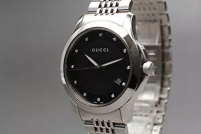 [Exc+5] Gucci G-Timeless 126.4 12P Diamond Black Dial Date Qz Men's Watch Japan • $299.90