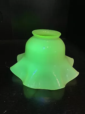 Antique Vintage Uranium Vaseline Glass Opalescent Tulip Lamp Light Shade • $155