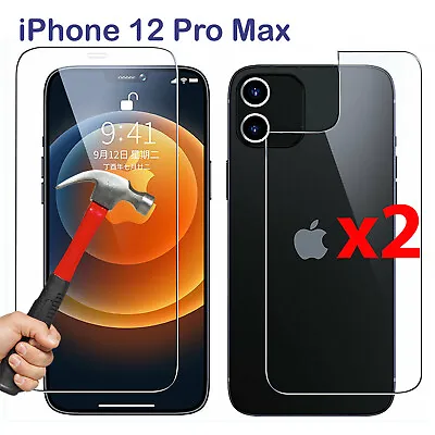$10.99 • Buy X2 Tempered Glass Screen Protector For Apple IPhone 12 PRO MAX Front + Film Back