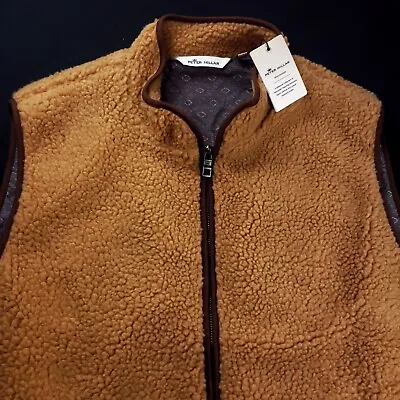 Peter Millar Micro Shearling Sherpa Suede Trim Fleece 2-Way Stretch Vest Jacket • $139.99
