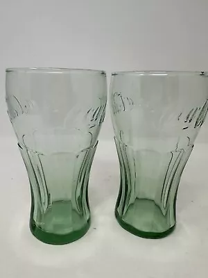 Vintage Coca Cola Libbey Green Glasses  16.75 Oz Set Of 2 • $20