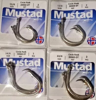 Mustad Circle Hooks 39960-DT Sizes 11/0-16/0 Choose FIXED  S/H • $5.95