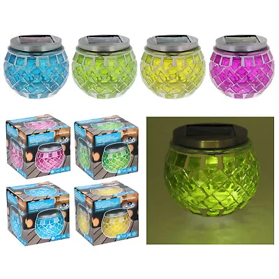 Solar Powered Garden LED Light Lantern Mosaic Glass Ball Globe Lamp Decoration • £10.99