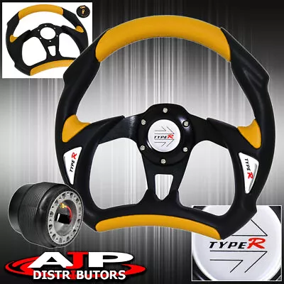 For 90-93 Integra 320mm Yellow Black Pvc Leather Steering Wheel Typer Horn • $42.99