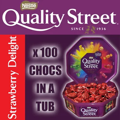 100 STRAWBERRY DELIGHT In Tub Quality Street Chocs Xmas Birthday Present Tin • £31.99