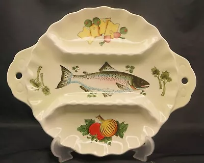 Majolica Style 3 Part Divided Fish Platter Featuring Trout Vegetable & Cheese • $11.58