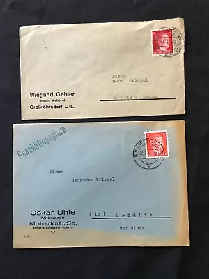 2 WW2 German Civilian Posted Envelopes 1943 44 Dated Genuine Hitler Head Stamp • $10