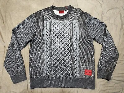 Hugo Boss Sweater Mens Medium Pullover Cable Knit Cotton Gray Sweatshirt NWOT • $79.99