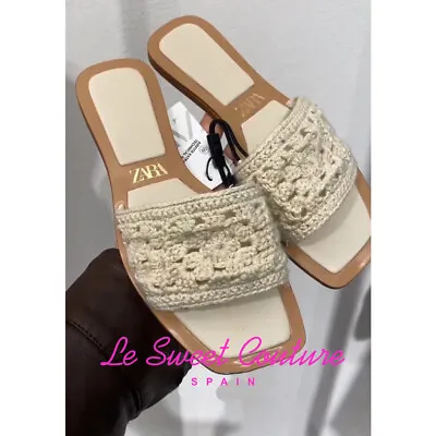$54.90 • Buy Zara Woman Nwt Ss23 Off White Flat Crochet Sandals All Sizes 3636/210