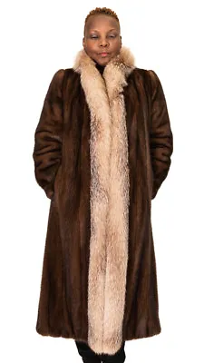 Lunaraine Mink Fur 45” Coat With Crystal Fox Tuxedo Trim Sz 6 • $1895