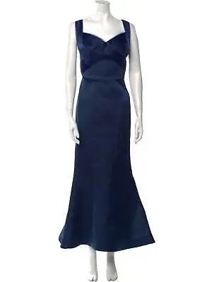 Zac Posen Duchess Gown Gathered Tulle Trim Navy Blue Mermaid Size 14 • $73.20