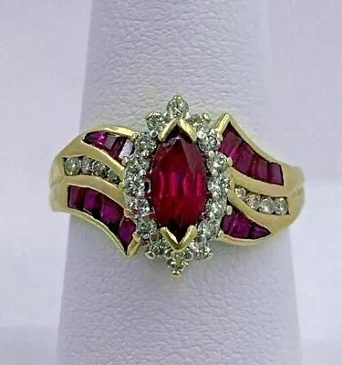 3Ct Marquise Cut Lab Created Red Ruby Engagement Ring 14K Yellow Gold Plated • $189.99