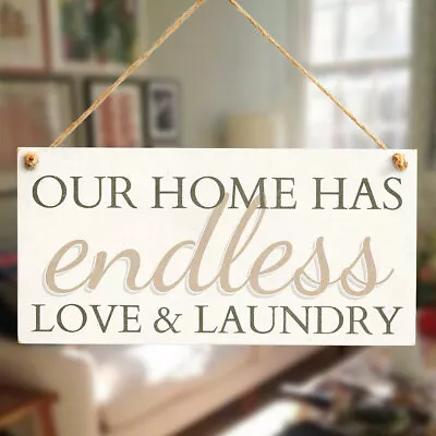 Our Home Has Endless Love & Laundry Wooden Home Decor Hanging Laundry Room Sign • £6.99