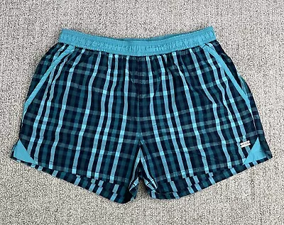 Hugo Boss Catshark Swim Trunks Men Large Blue Check Plaid Swim Shorts Mesh Liner • $25.19