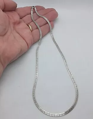 Italian Sterling Silver Textured Flat Herringbone Chain Necklace 17 3/4  • $21